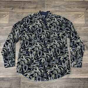 Age of Wisdom Shirt Mens XXL Blue Paisley Corduroy Pearl Snap Western